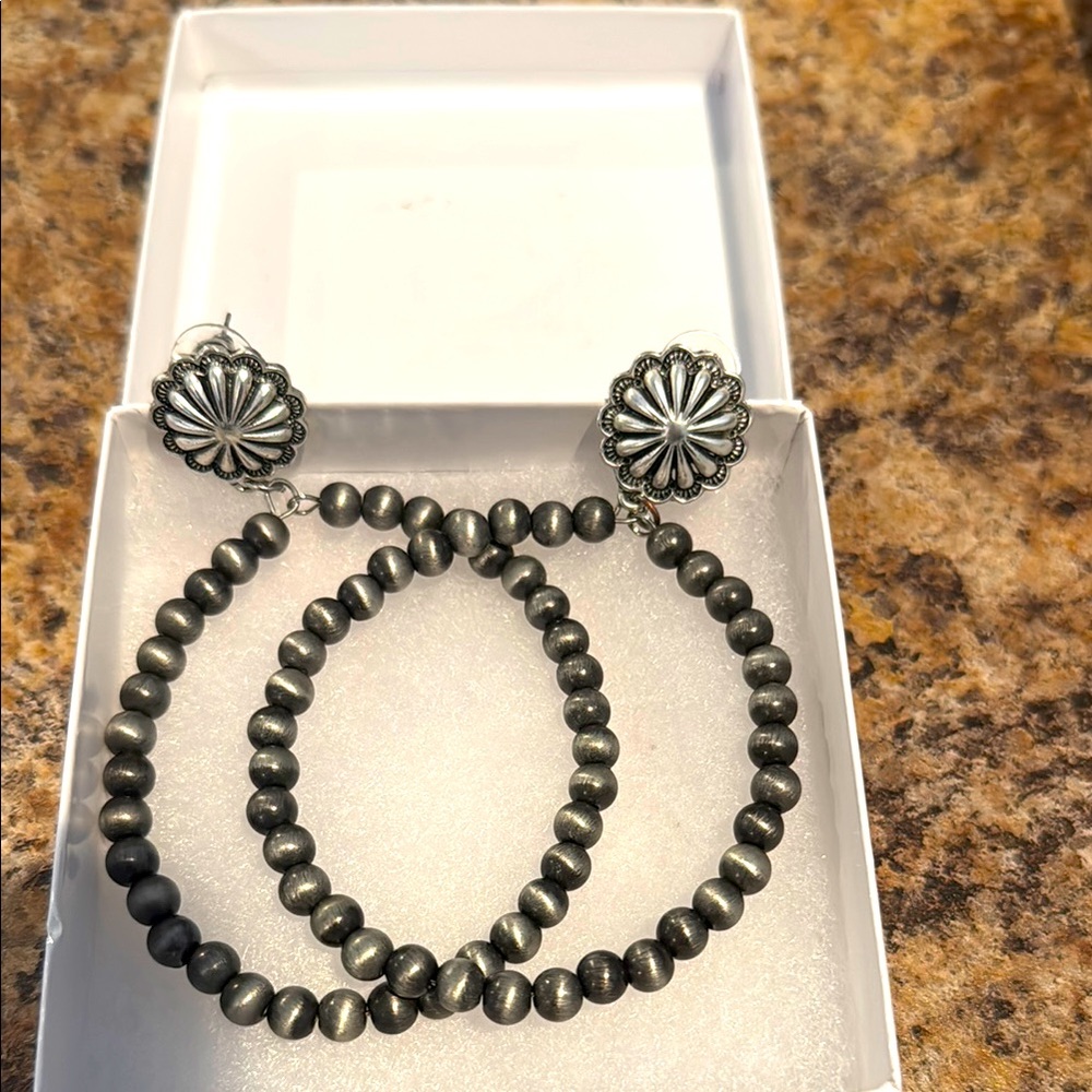 Western Navajo Style and Silver Hoop Earrings